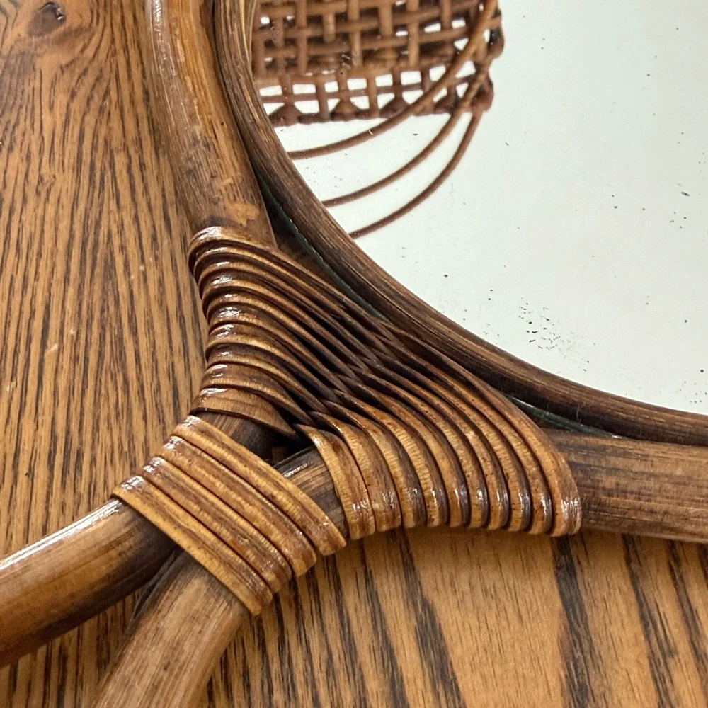 Vintage wood hand mirror - boho